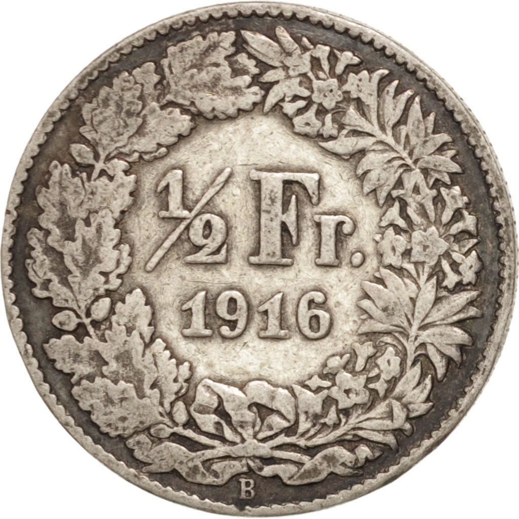 Switzerland, 1/2 Franc, 1916, Bern, VF(30-35), Silver, KM:23