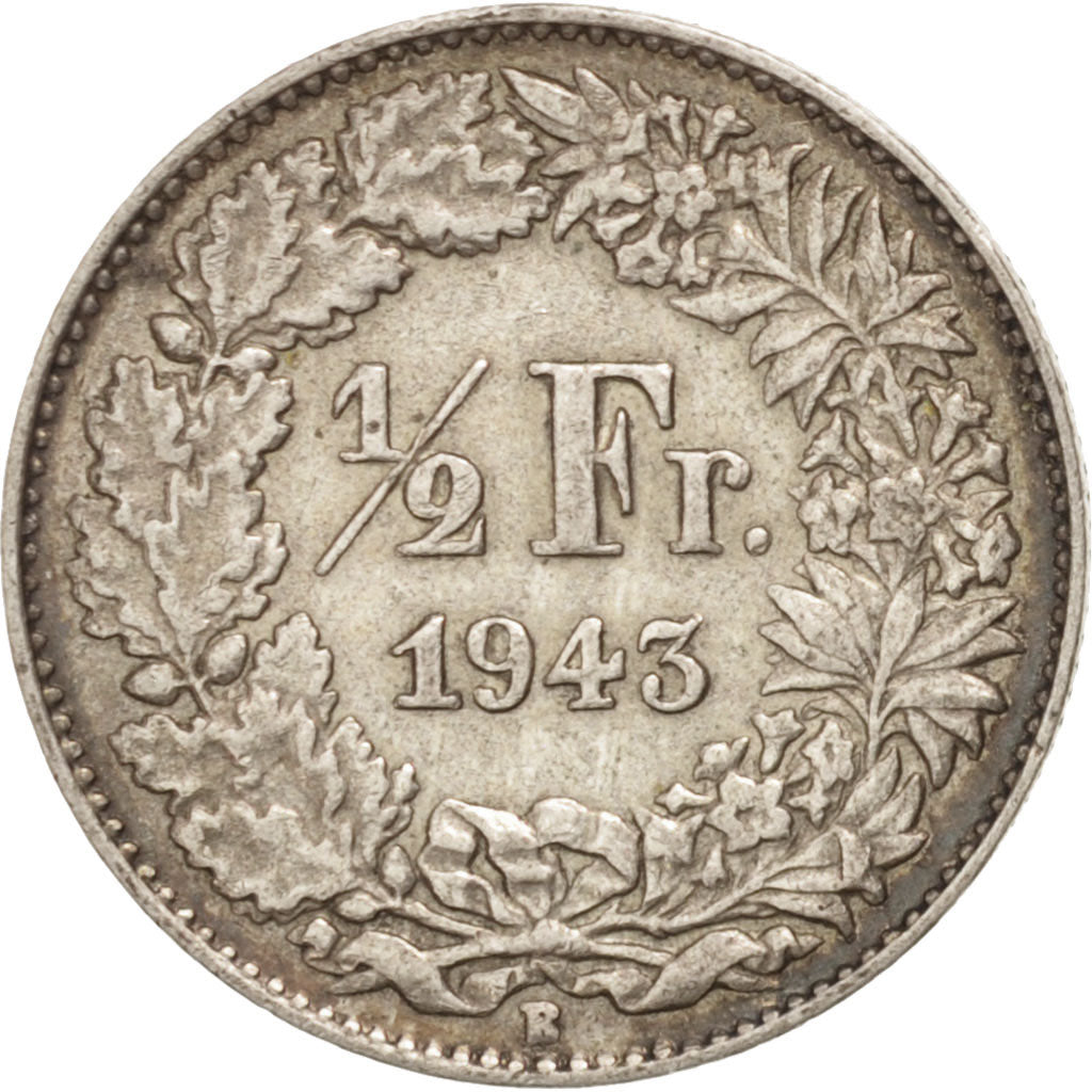 Coin, Switzerland, 1/2 Franc, 1943, Bern, AU(50-53), Silver, KM:23