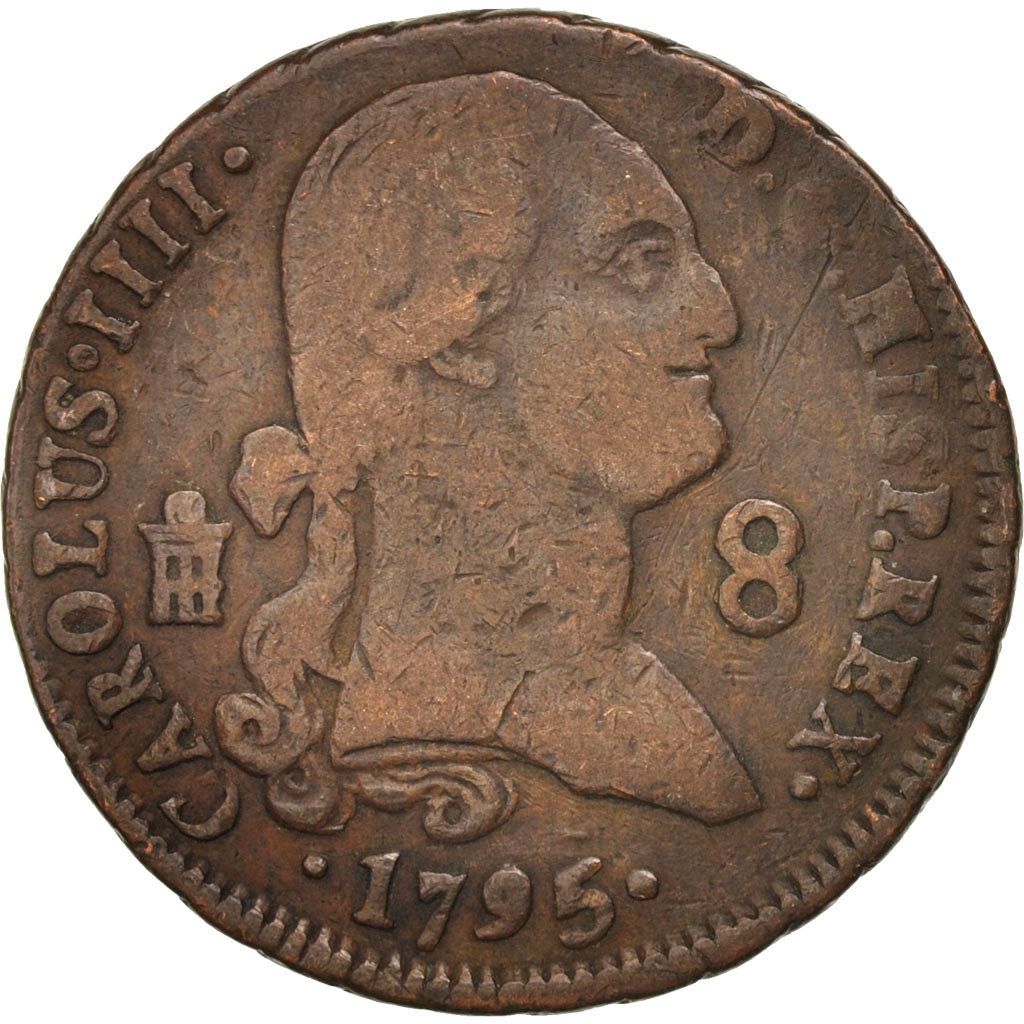 Spain, Charles IV, 8 Maravedis, 1795, Segovia, VF(30-35), Copper, KM:428