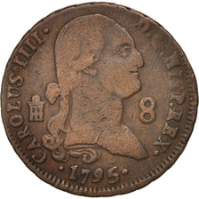 Spain, Charles IV, 8 Maravedis, 1795, Segovia, VF(30-35), Copper, KM:428