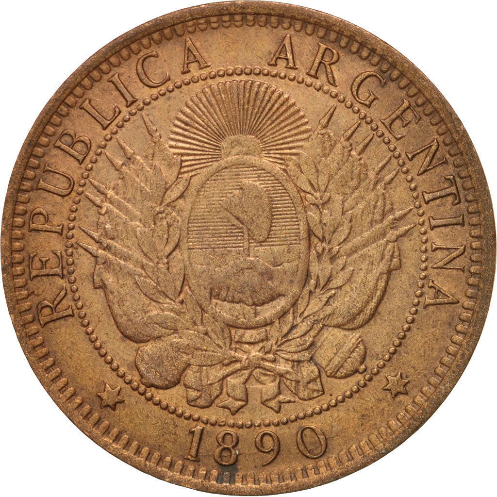 Argentina, 2 Centavos, 1890, EF(40-45), Bronze, KM:33