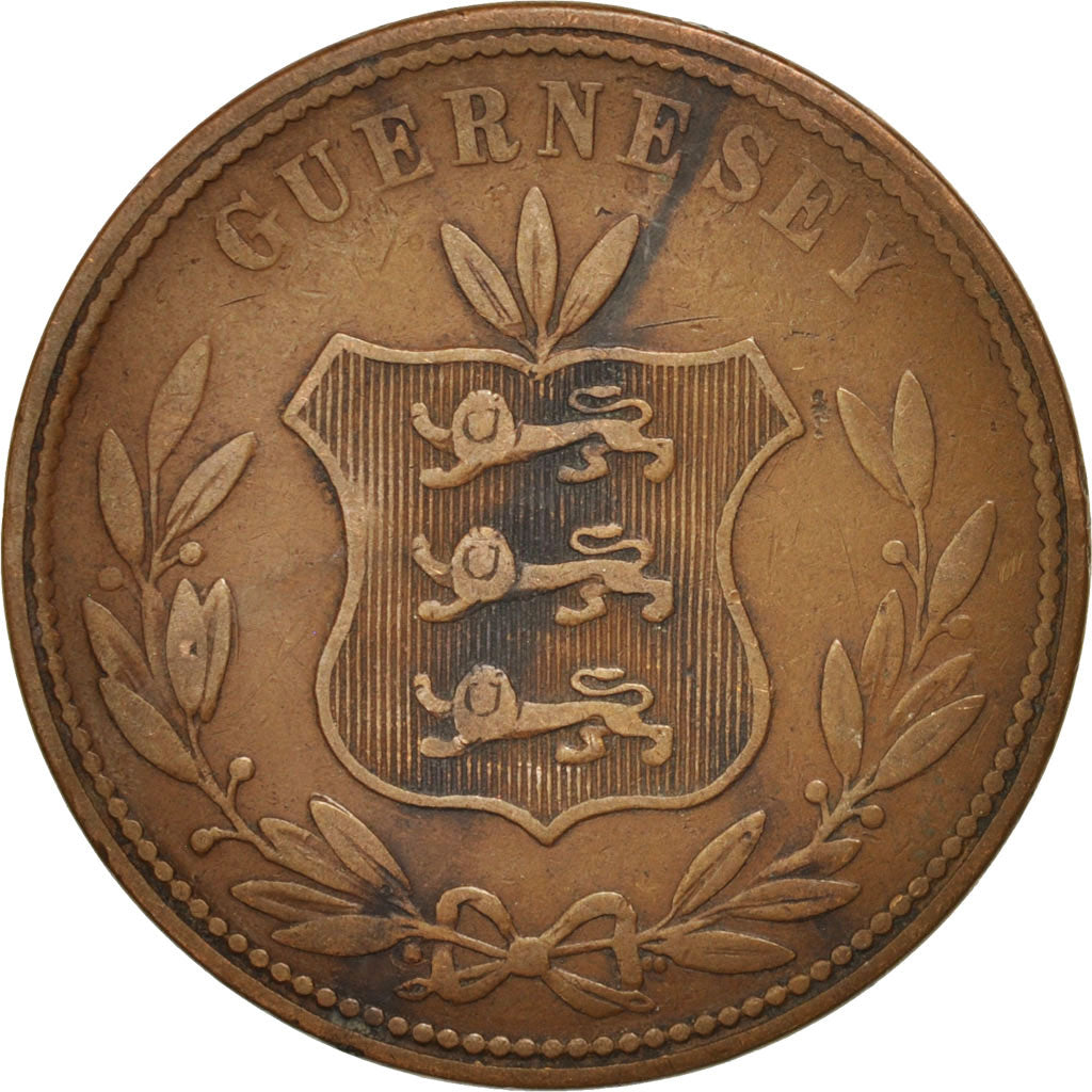 Coin, Guernsey, 8 Doubles, 1864, Heaton, Birmingham, VF(30-35), Bronze, KM:7