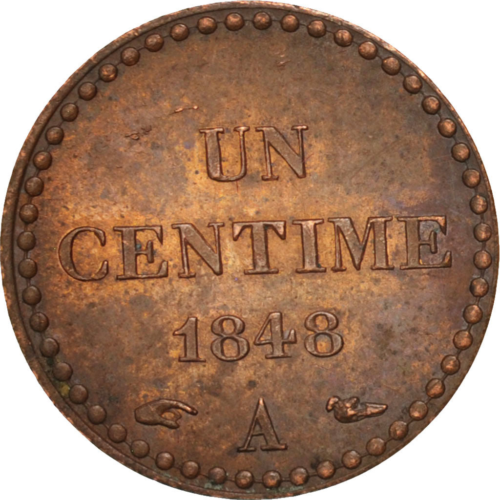Moneta, Francia, Dupré, Centime, 1848, Paris, BB+, Bronzo, KM:754, Gadoury:84