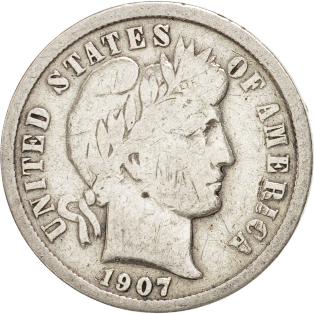 United States, Barber Dime, Dime, 1907, U.S. Mint, Philadelphia, VF(20-25)