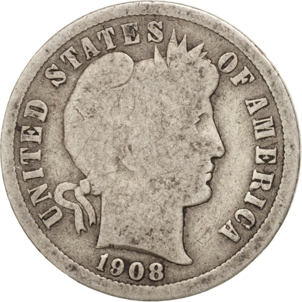 Stati Uniti, Barber Dime, Dime, 1908, U.S. Mint, Philadelphia, B+, Argento, K...