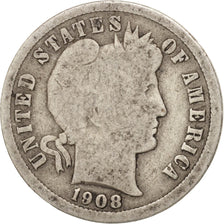 Stati Uniti, Barber Dime, Dime, 1908, U.S. Mint, Philadelphia, B+, Argento, K...