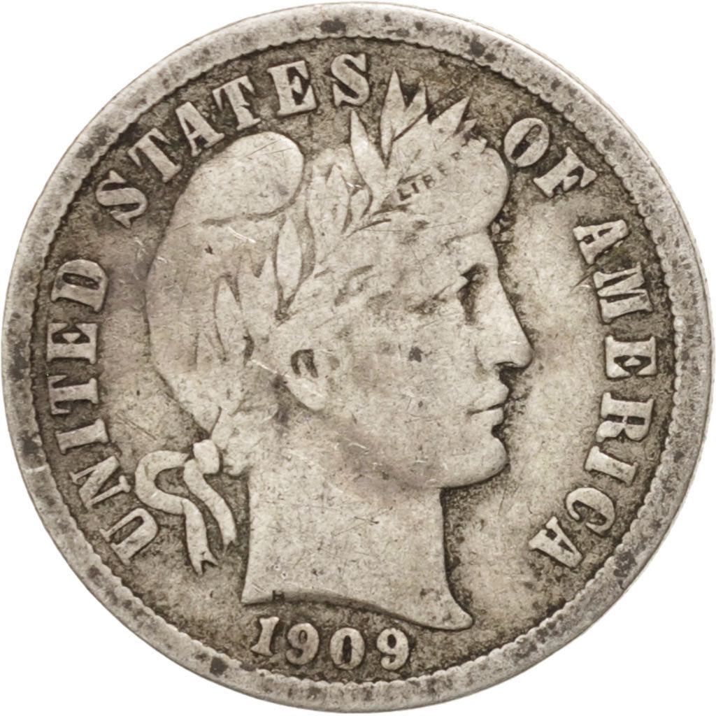 États-Unis, Barber Dime, Dime, 1909, U.S. Mint, Philadelphia, TB+, Argent