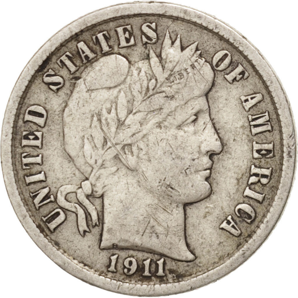 États-Unis, Barber Dime, Dime, 1911, U.S. Mint, Philadelphia, TTB, Argent