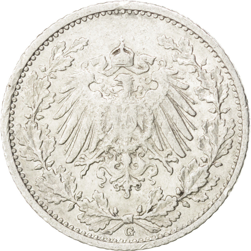 Coin, GERMANY - EMPIRE, 1/2 Mark, 1909, Karlsruhe, EF(40-45), Silver, KM:17