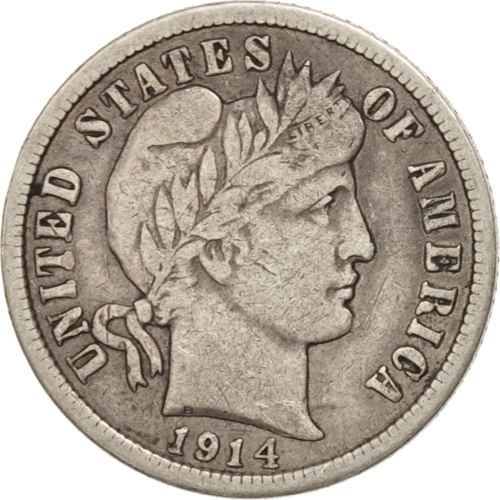 Monnaie, États-Unis, Barber Dime, Dime, 1914, U.S. Mint, Philadelphie, TTB