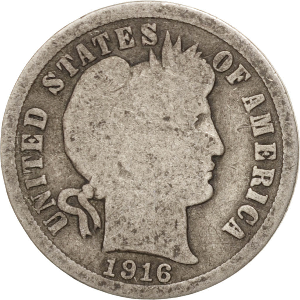 United States, Barber Dime, Dime, 1916, U.S. Mint, Philadelphia, VG(8-10)