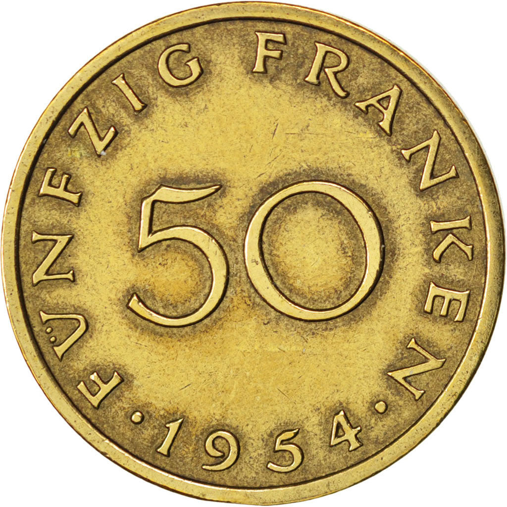 SAARLAND, 50 Franken, 1954, Paris, KM #3, EF(40-45), Aluminum-Bronze, 8.06
