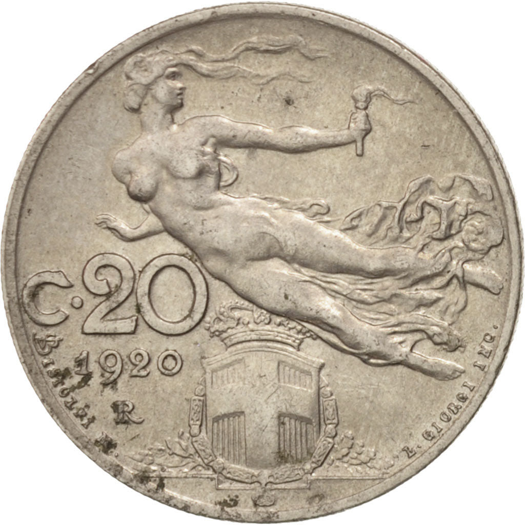 Coin, Italy, Vittorio Emanuele III, 20 Centesimi, 1920, Rome, AU(50-53), Nickel