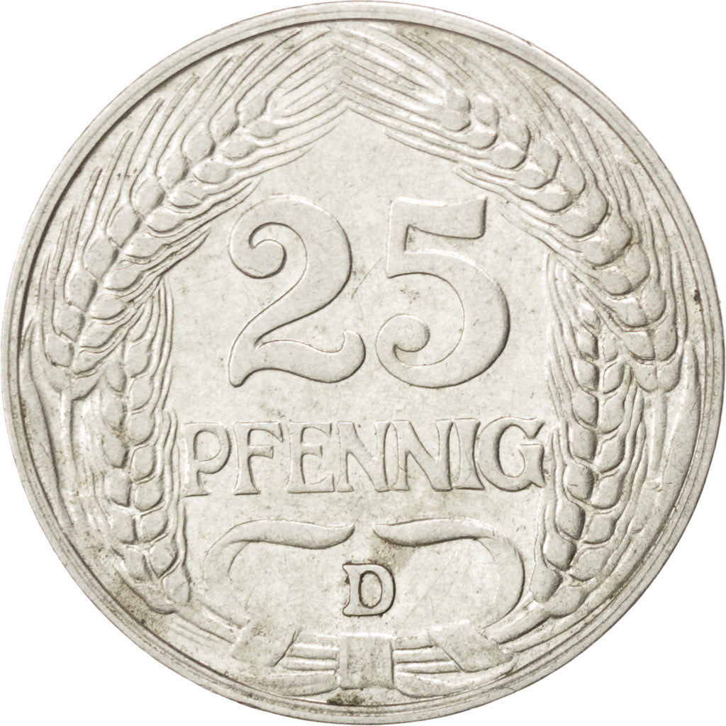 Coin, GERMANY - EMPIRE, Wilhelm II, 25 Pfennig, 1909, Munich, AU(50-53), Nickel
