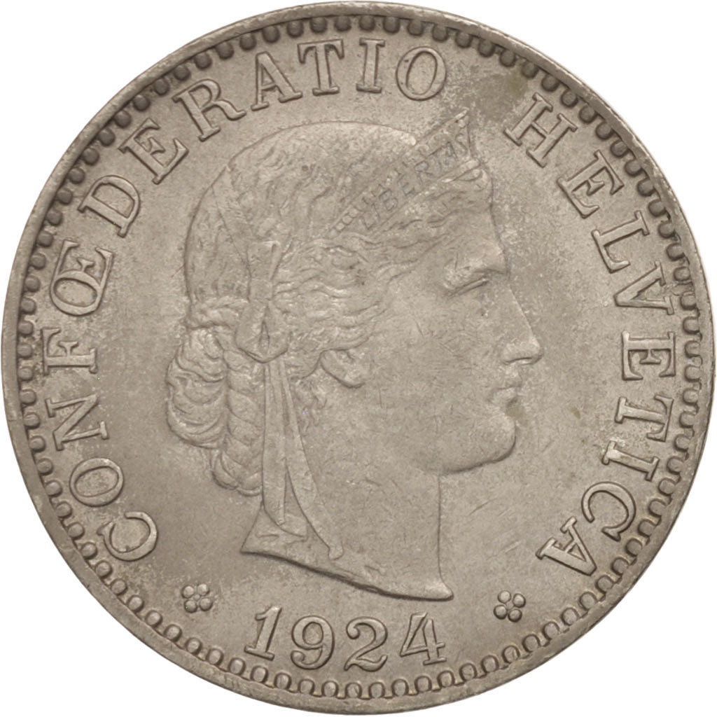 Moneda, Suiza, 20 Rappen, 1924, Bern, MBC+, Níquel, KM:29