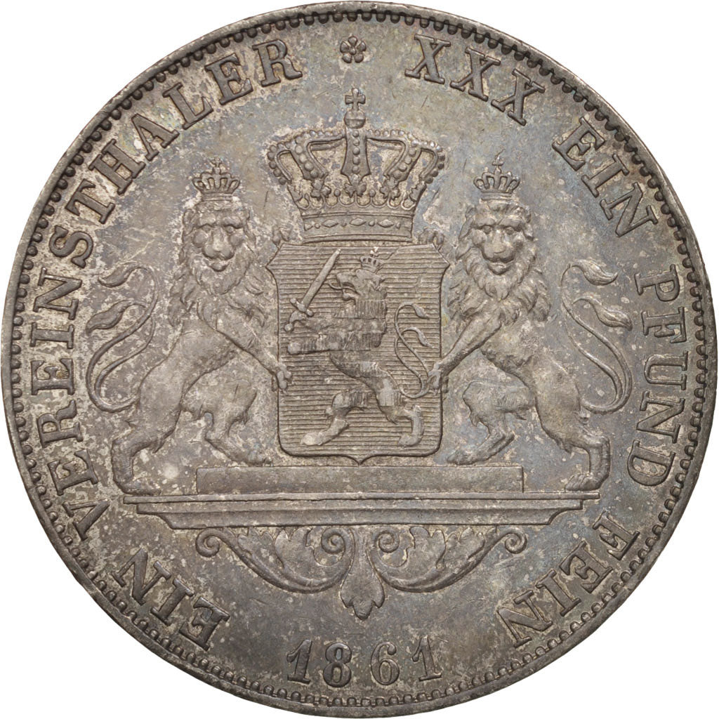Munten, Duitse staten, HESSE-DARMSTADT, Ludwig III, Thaler, 1861, Darmstadt