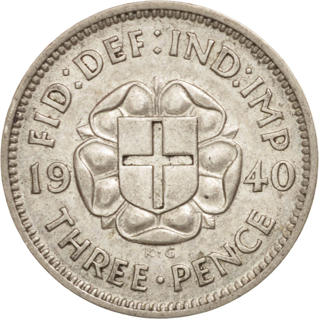 Coin, Great Britain, George VI, 3 Pence, 1940, AU(50-53), Silver, KM:848