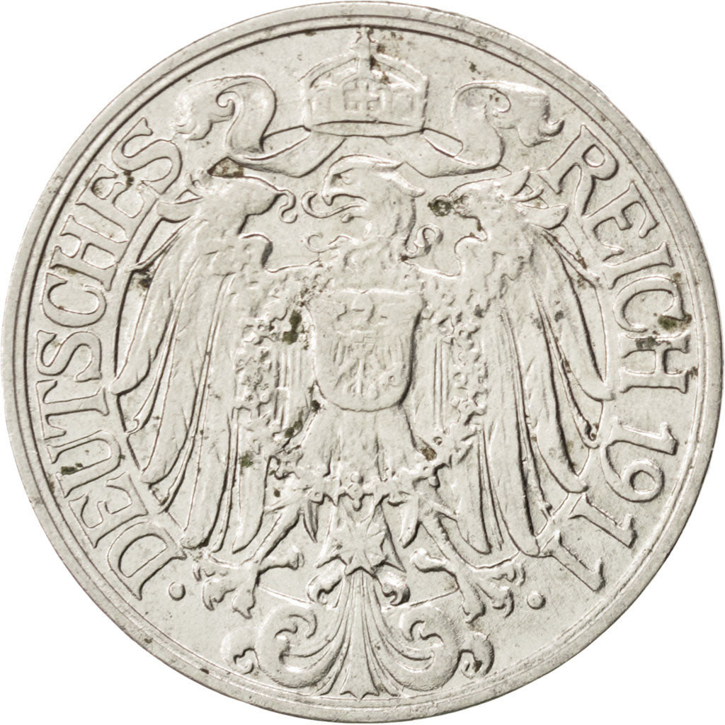 GERMANIA - IMPERO, Wilhelm II, 25 Pfennig, 1911, Karlsruhe, BB, Nichel, KM:18