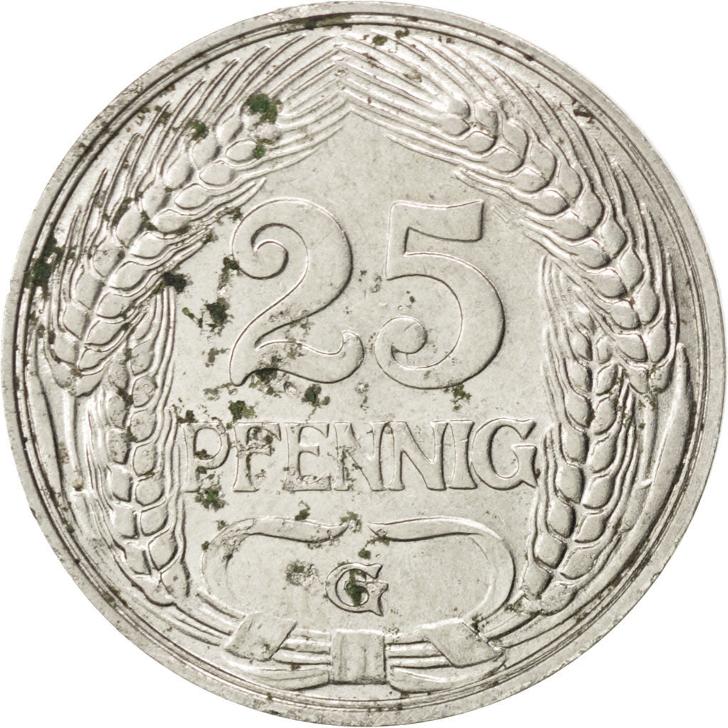 GERMANIA - IMPERO, Wilhelm II, 25 Pfennig, 1911, Karlsruhe, BB, Nichel, KM:18