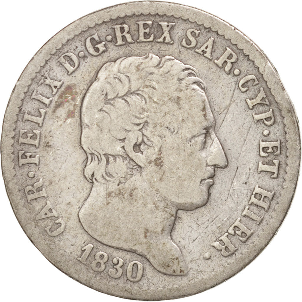 ITALIAN STATES, SARDINIA, Carlo Felice, Lira, 1830, Genoa, VF(20-25), Silver