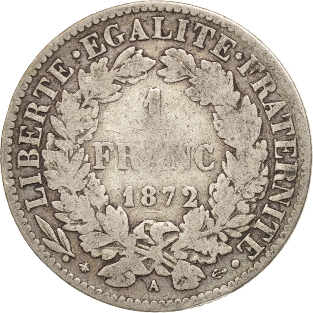 France, Cérès, Franc, 1872, Paris, F(12-15), Silver, KM:822.1, Gadoury:465a