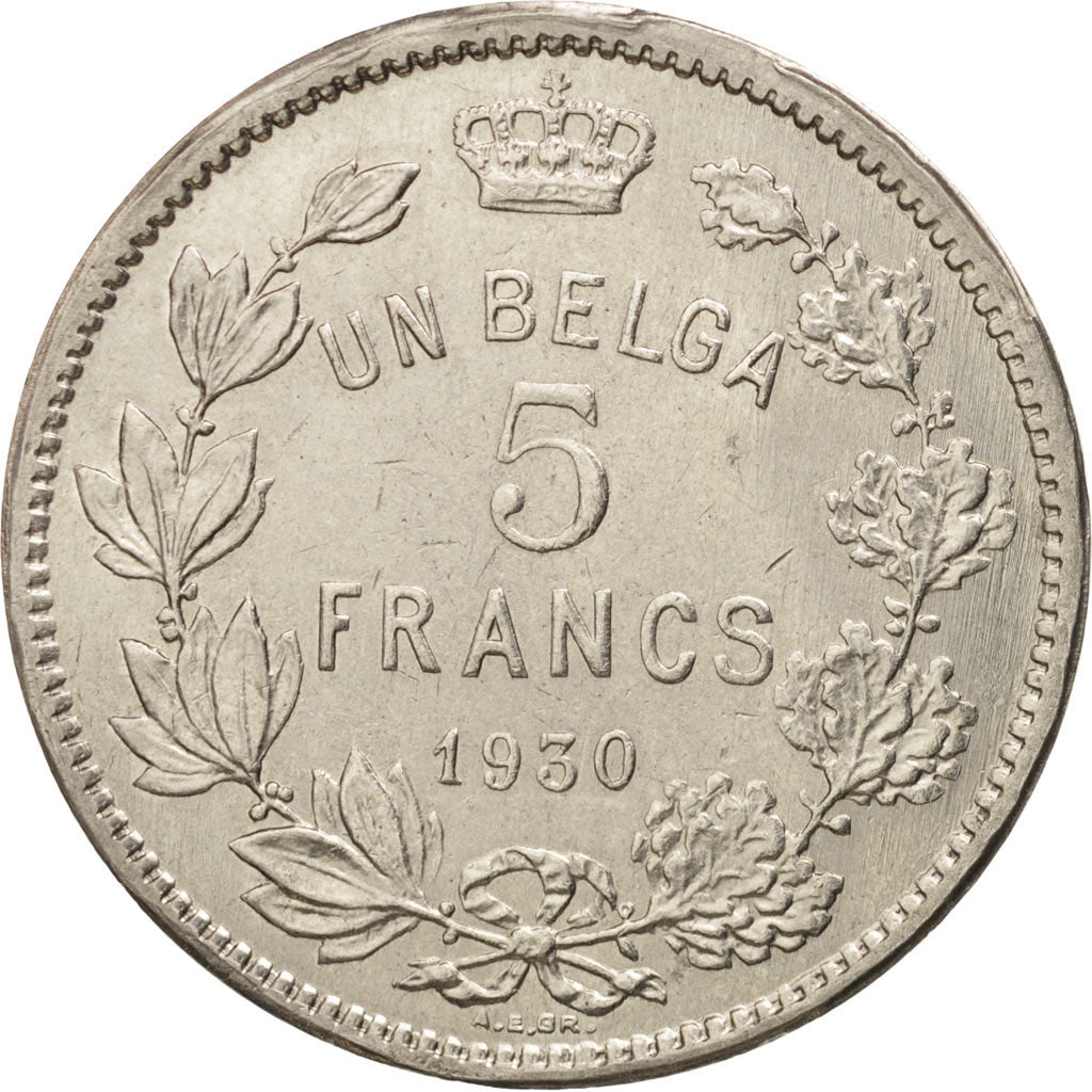 Coin, Belgium, 5 Francs, 5 Frank, 1930, AU(55-58), Nickel, KM:97.1