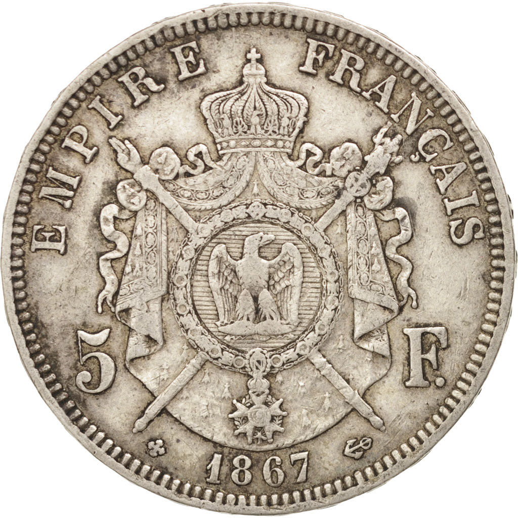 France, Napoléon III, 5 Francs, 1867, Strasbourg, EF(40-45), Silver, KM:799