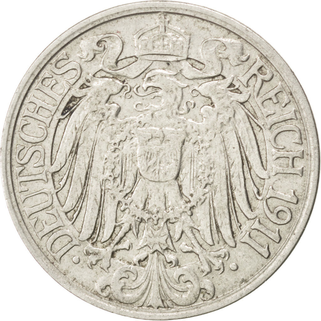 GERMANY - EMPIRE, 25 Pfennig, 1911, Hambourg, KM #18, EF(40-45), Nickel, 23,...