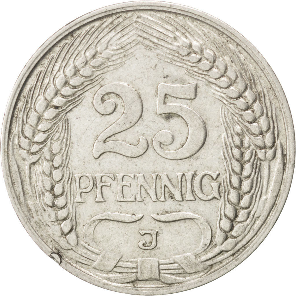GERMANY - EMPIRE, 25 Pfennig, 1911, Hambourg, KM #18, EF(40-45), Nickel, 23,...