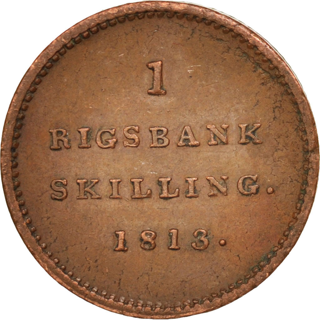 Moneta, Danimarca, Frederik VI, Rigsbankskilling, 1813, Copenhagen, BB+, Rame