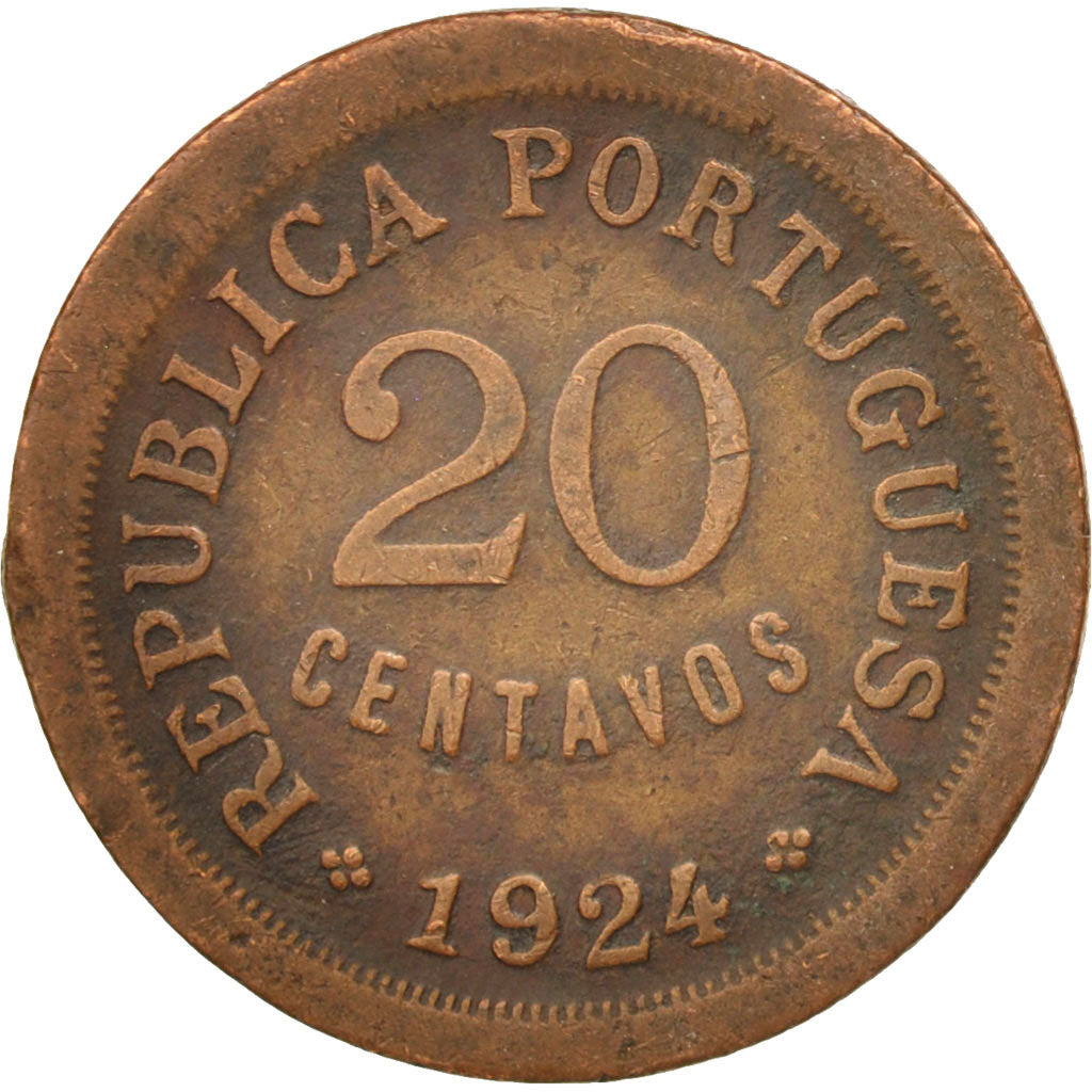 Coin, Portugal, 20 Centavos, 1924, Lisbon, VF(20-25), Bronze, KM:574