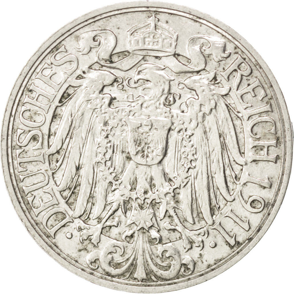 Coin, GERMANY - EMPIRE, Wilhelm II, 25 Pfennig, 1911, Muldenhütten, AU(50-53)