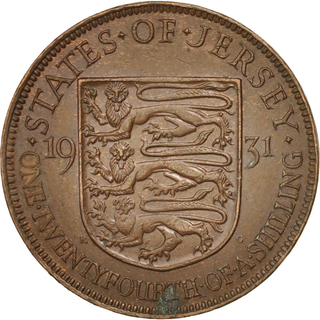 Jersey, George V, 1/24 Shilling, 1931, Heaton, AU(55-58), Bronze, KM:15
