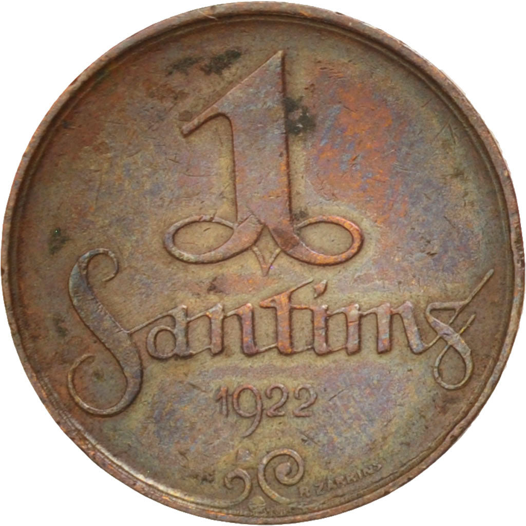 Latvia, Santims, 1922, AU(50-53), Bronze, KM:1