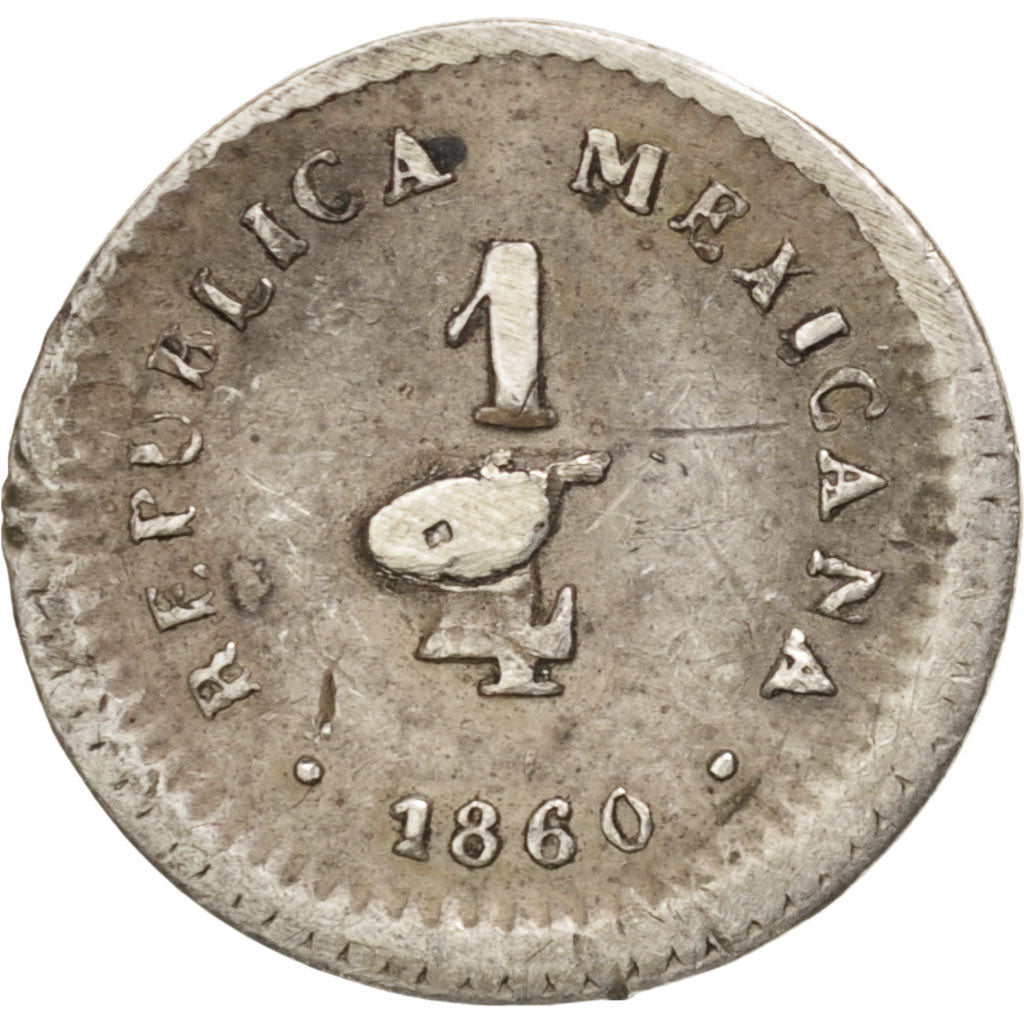 Mexico, 1/4 Real, Un Quarto/Una Quartilla, 1860, Mexico City, EF(40-45), Silver