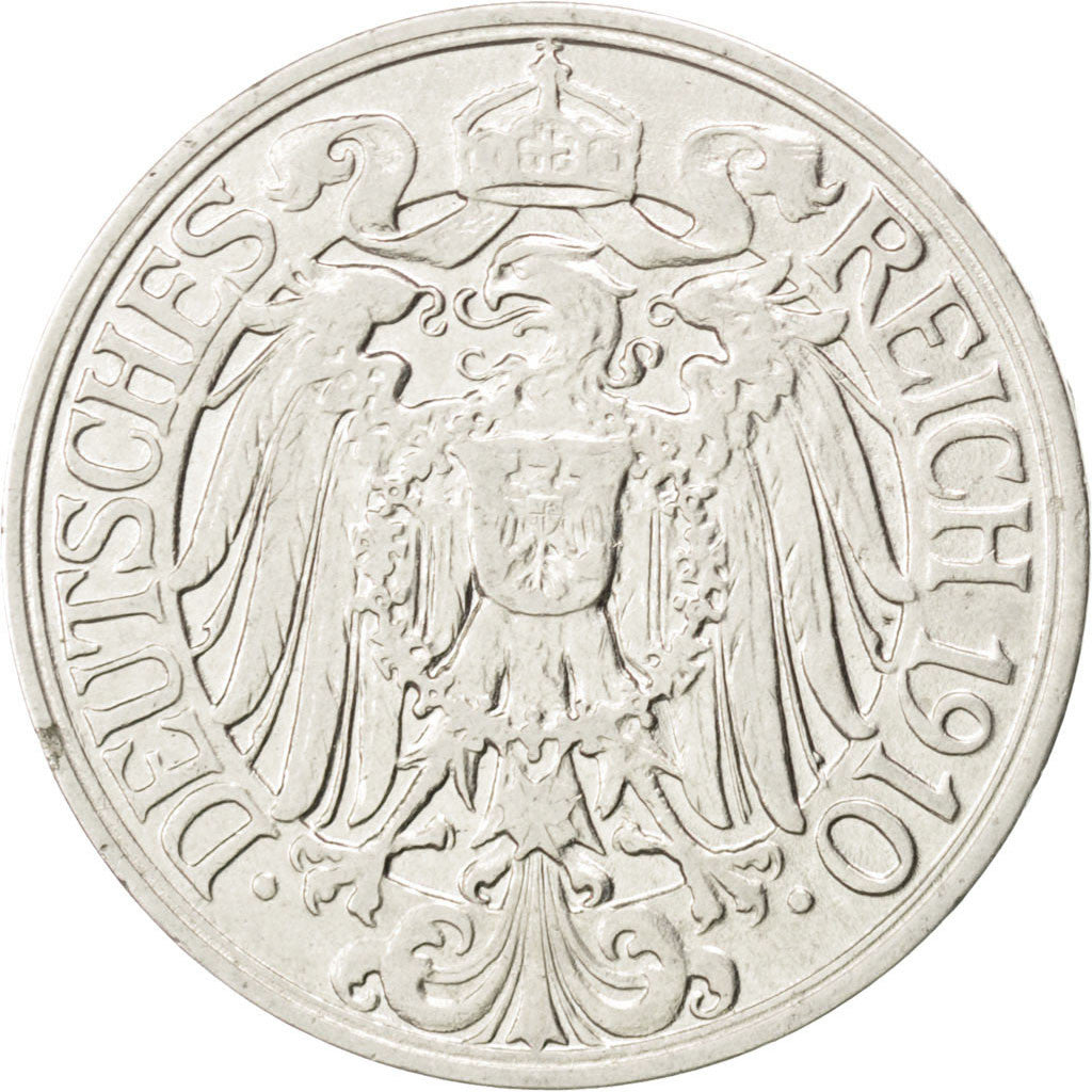 Coin, GERMANY - EMPIRE, Wilhelm II, 25 Pfennig, 1910, Muldenhütten, AU(55-58)