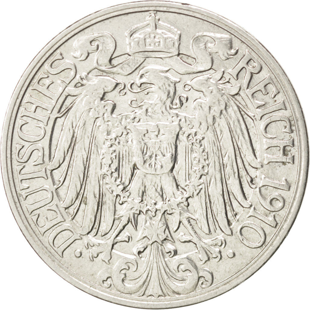 GERMANIA - IMPERO, Wilhelm II, 25 Pfennig, 1910, Berlin, BB+, Nichel, KM:18