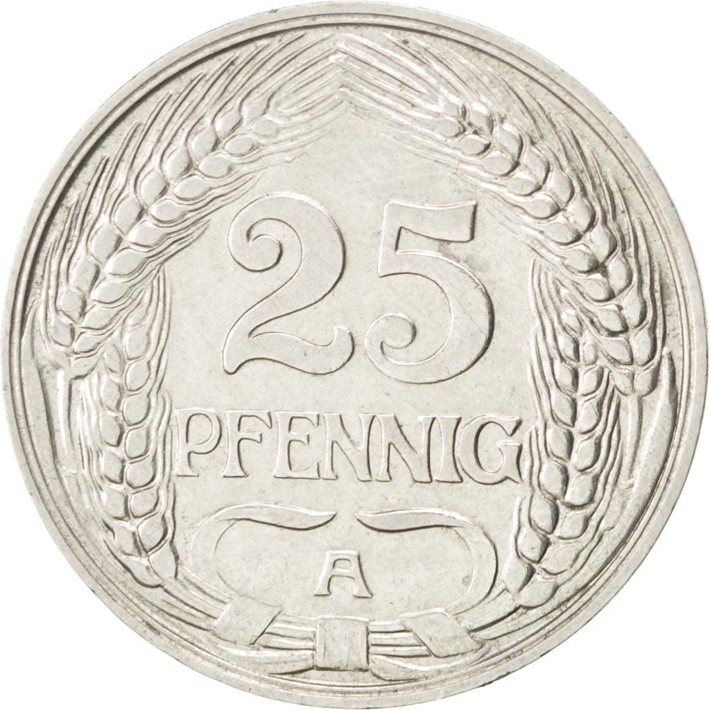GERMANIA - IMPERO, Wilhelm II, 25 Pfennig, 1910, Berlin, BB+, Nichel, KM:18