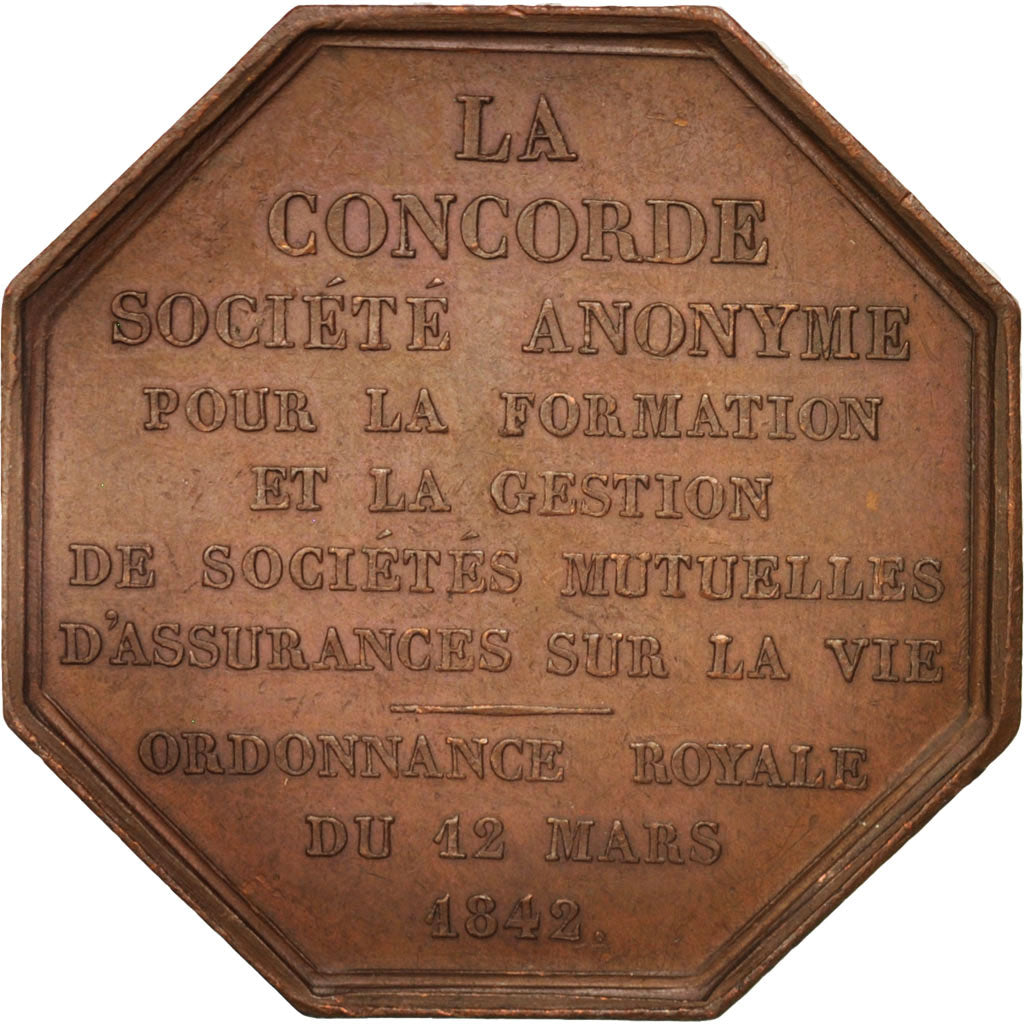 France, Insurance, La Concorde, 1842, Bovy, Token, AU(50-53), Copper, 35