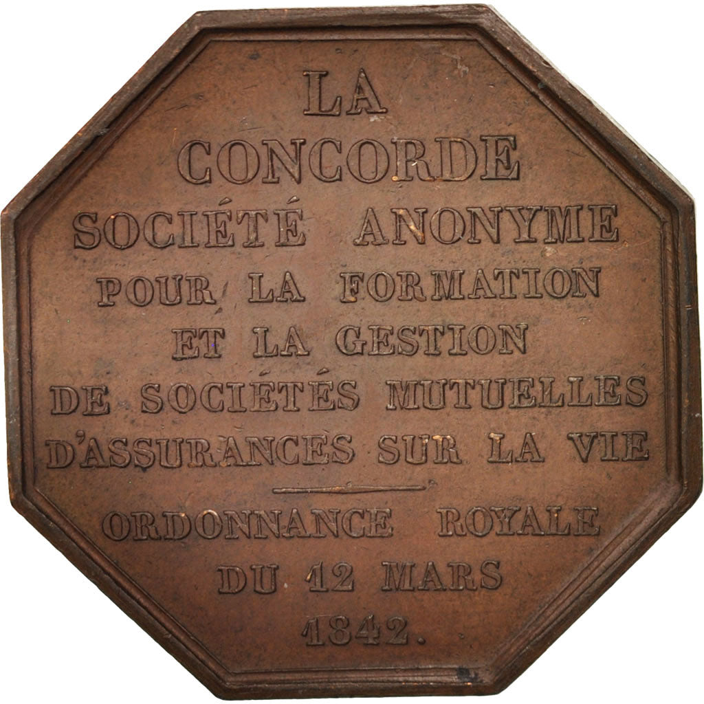 France, Insurance, La Concorde, 1842, Bovy, Token, AU(55-58), Copper, 35