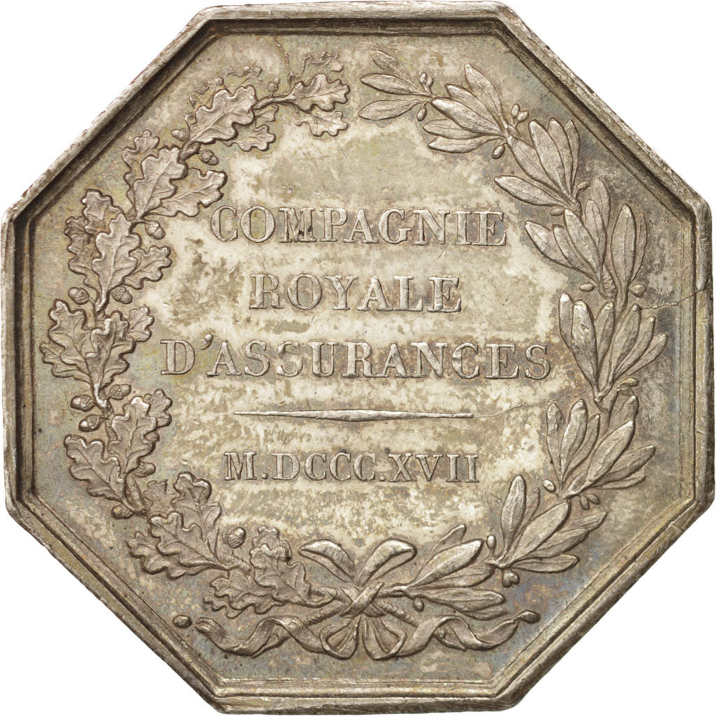 France, Token, Insurance, Compagnie royale d'assurance, 1817, Barre, AU(50-53)