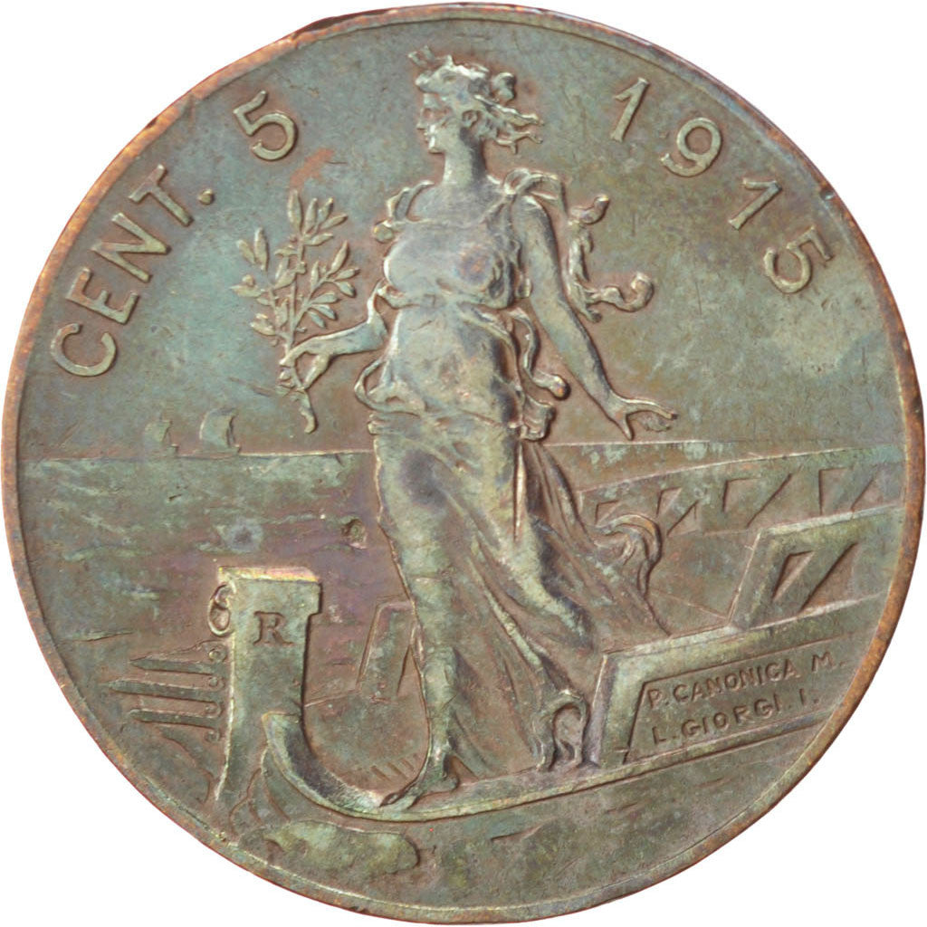 Coin, Italy, Vittorio Emanuele III, 5 Centesimi, 1915, Rome, EF(40-45), Bronze