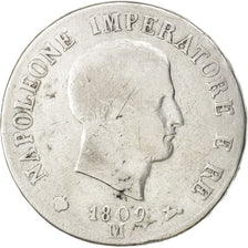 ITALIAN STATES, 5 Lire, 1809, Milan, KM #10.1, F(12-15), Silver, 24.55