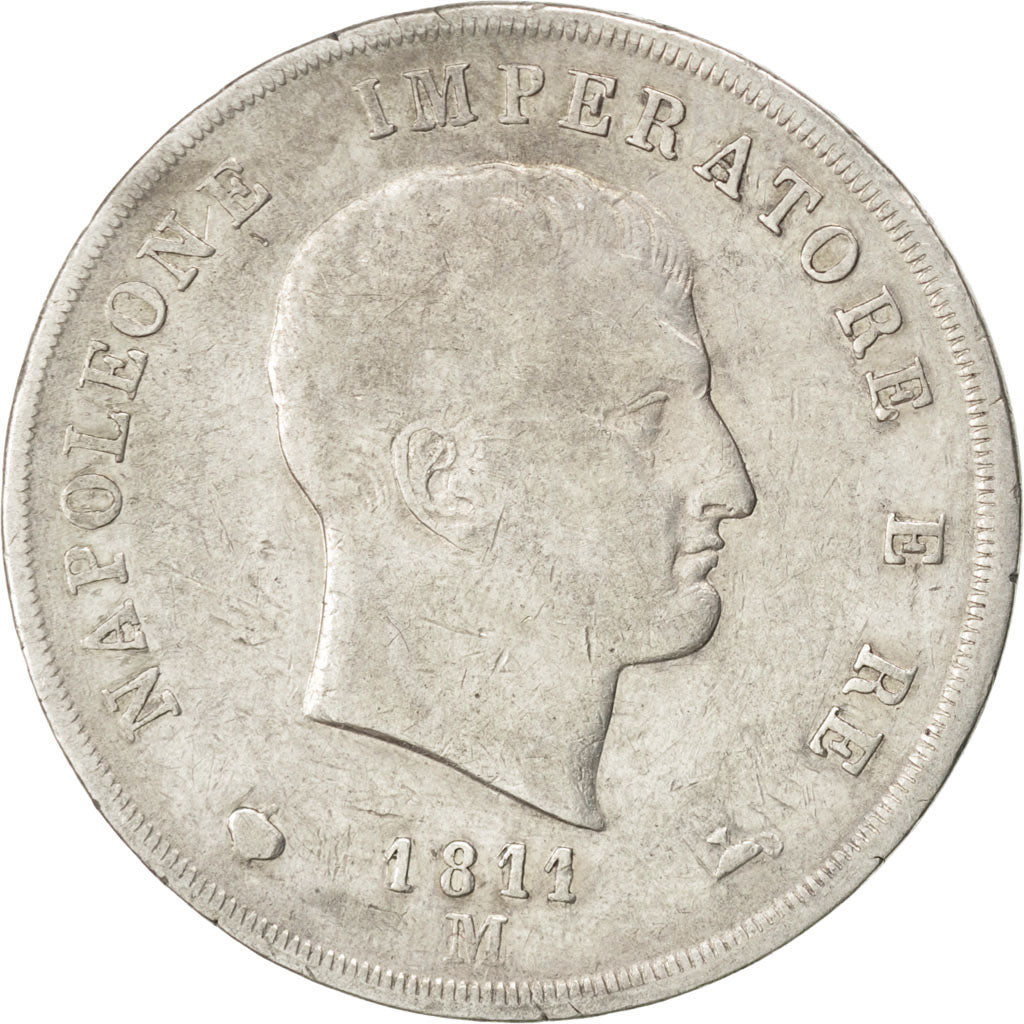 ITALIAN STATES, 5 Lire, 1811, Milan, KM #10.4, VF(20-25), Silver, 24.74
