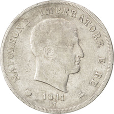 ITALIAN STATES, 5 Lire, 1811, Milan, KM #10.4, VF(20-25), Silver, 24.74