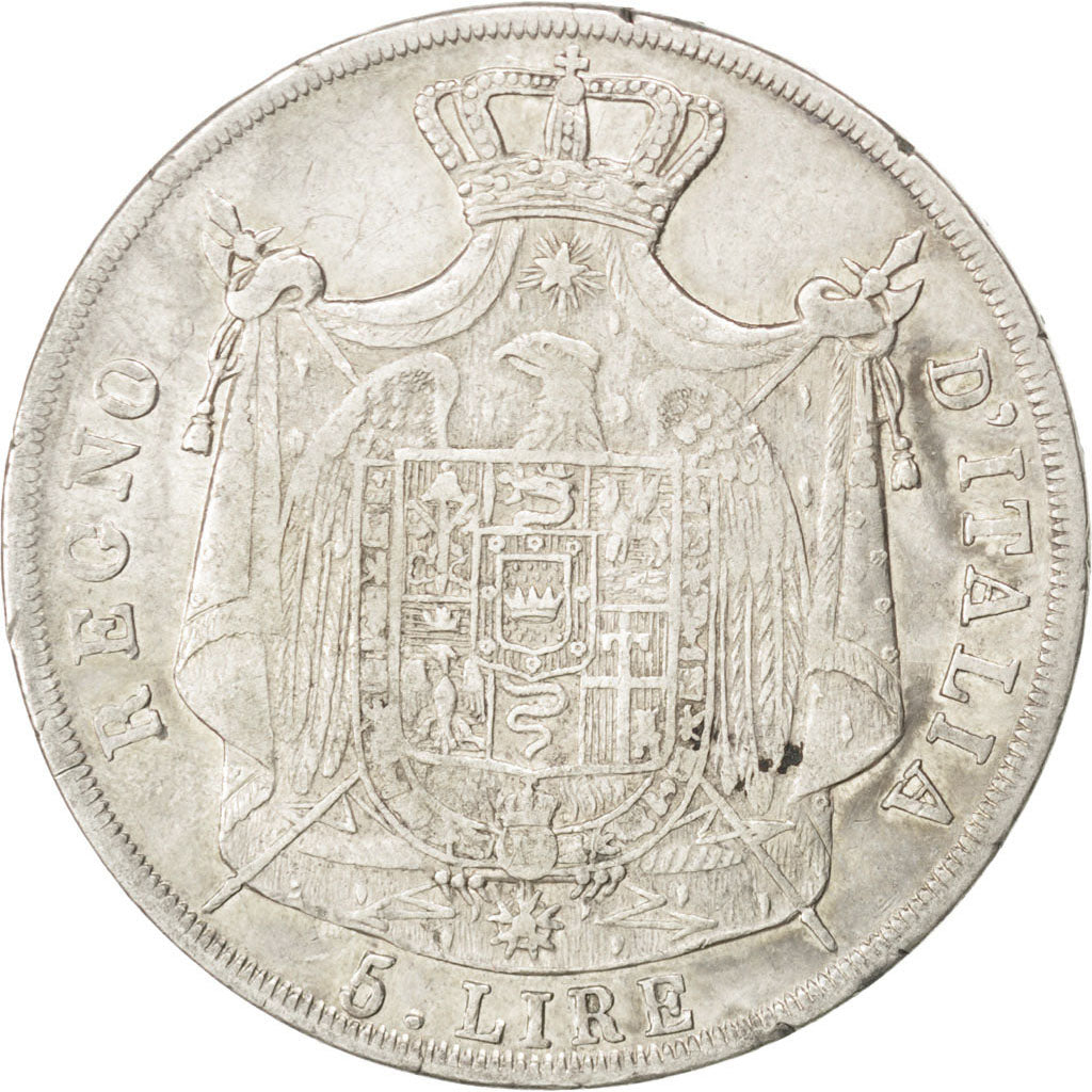 ITALIAN STATES, 5 Lire, 1811, Milan, KM #10.4, VF(20-25), Silver, 24.74