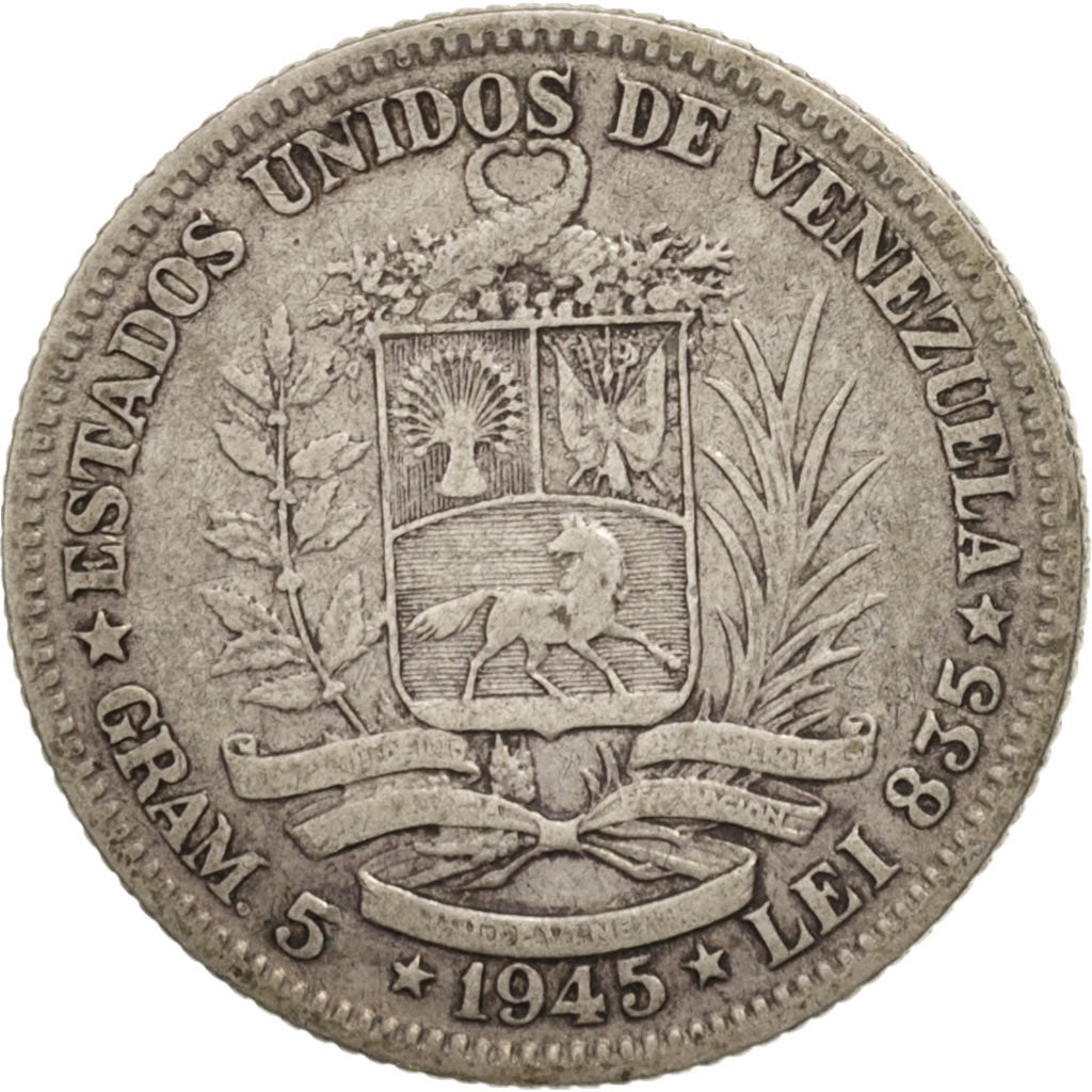 Venezuela, Gram 5, Bolivar, 1945, Philadelphia, VF(30-35), Silver, KM:22a