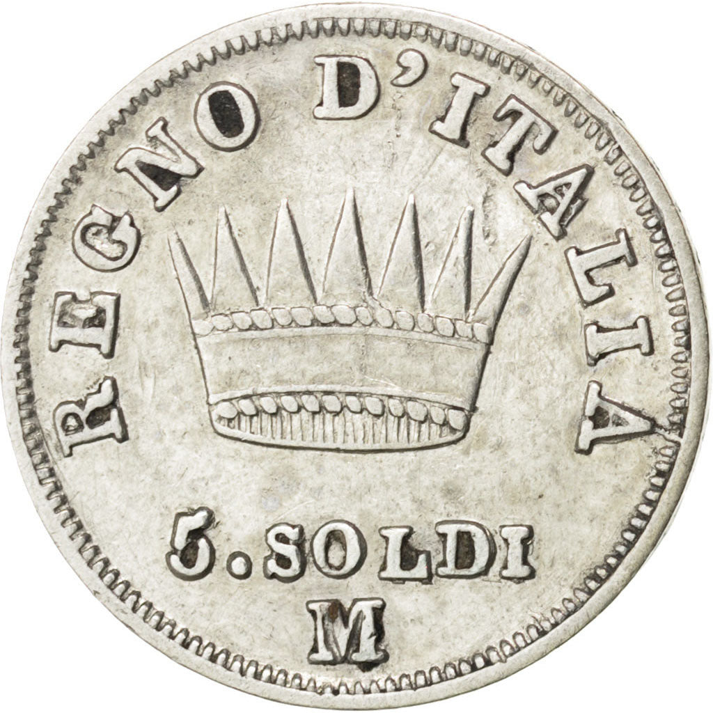 ITALIAN STATES, 5 Soldi, 1811, Milan, KM #5.1, EF(40-45), Silver, 1.20