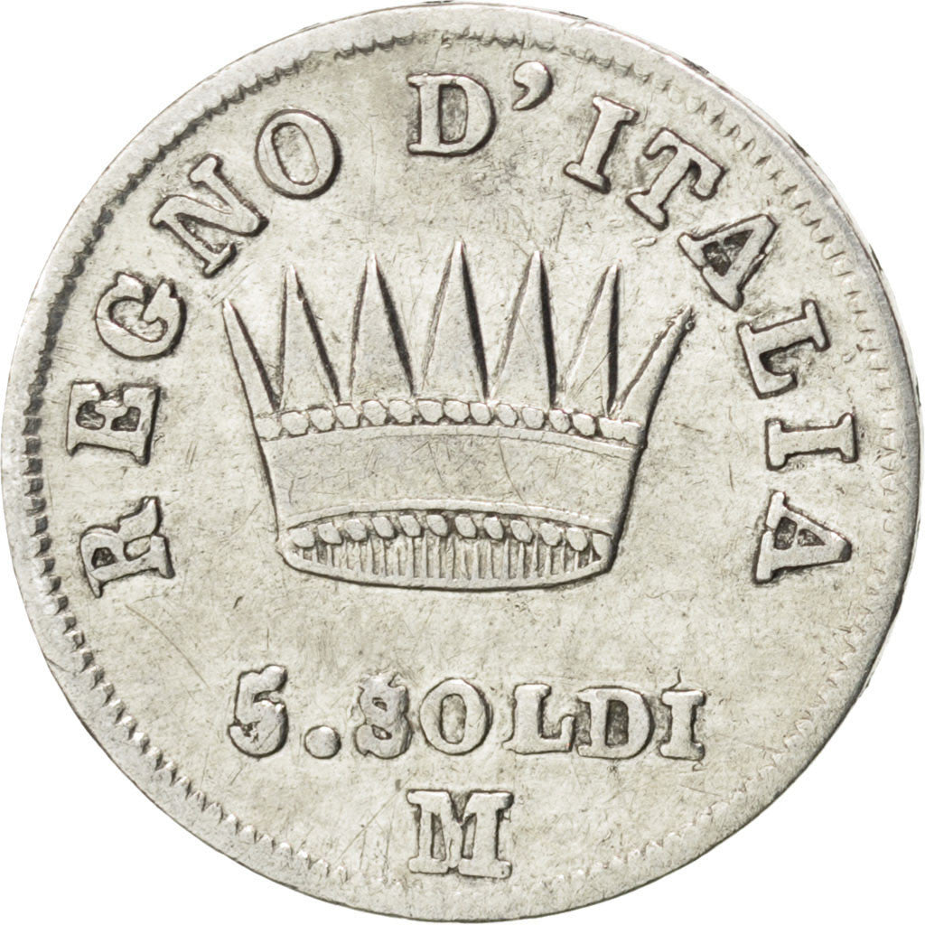 ITALIAN STATES, 5 Soldi, 1810, Milan, KM #5.1, EF(40-45), Silver, 1.22