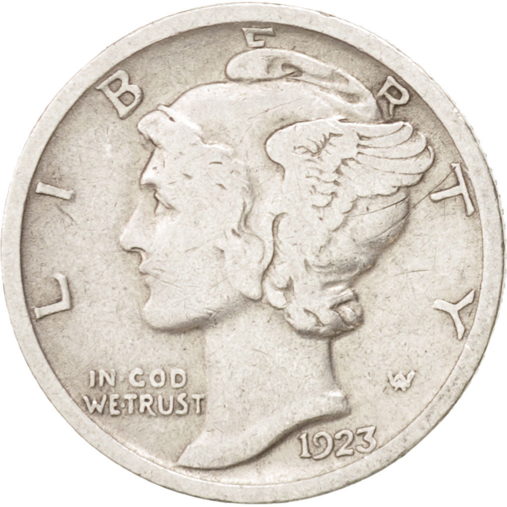 United States, Mercury Dime, Dime, 1923, U.S. Mint, Philadelphia, VF(30-35)